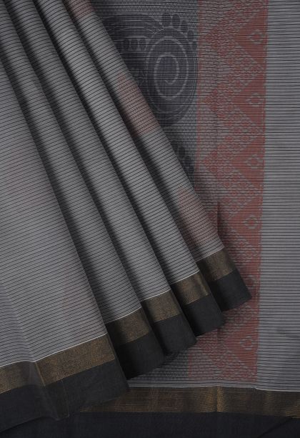 Slate Blue Kanchi Cotton Sarees with Without Zari Zari Stripes