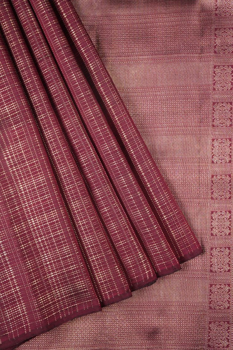 Apple Red Kanchipuram Silk Sarees with Gold Zari Checks view 1