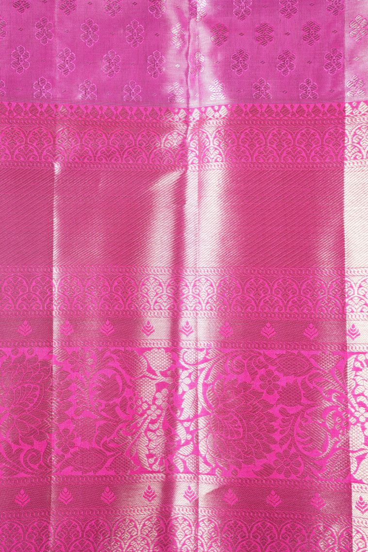 Sand Yellow Kanchipuram Silk Sarees with Silver Zari Floral Patterns view 3