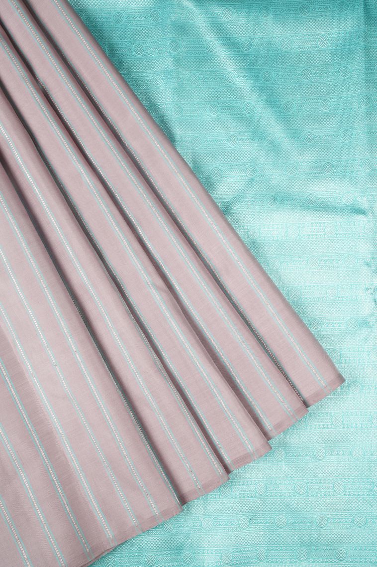 Crepe Pink Kanchipuram Silk Sarees with Silver Zari Stripes view 1
