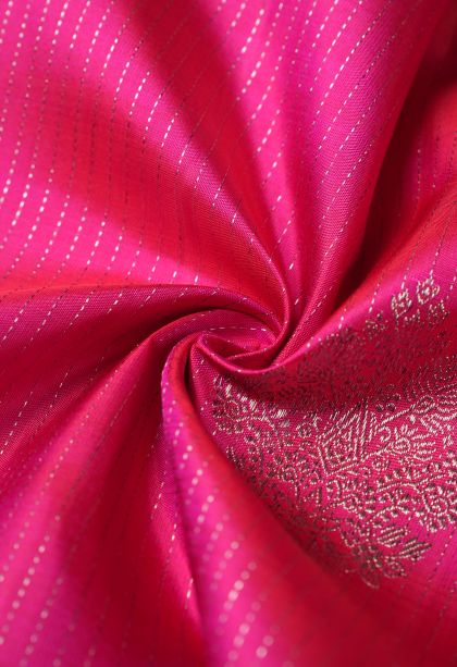Magenta  Pink Kanchipuram Silk Sarees with Silver Zari Stripes