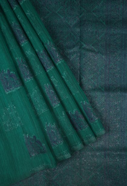 Ocean Blue Tussar Saree with Bronze Zari Buttis (small Dots Or Motifs)