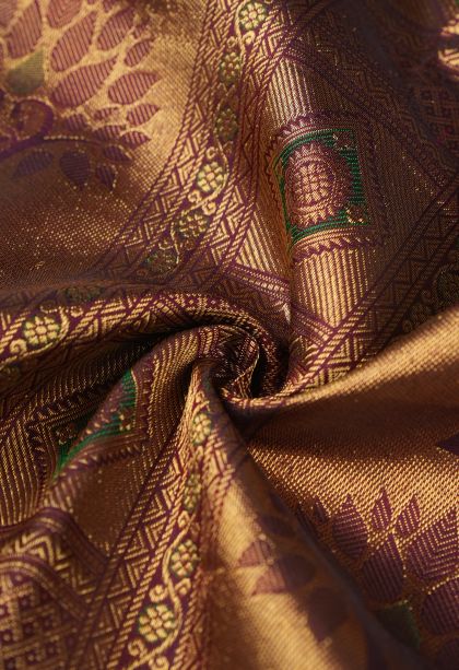 Bindi Red Kanchipuram Silk Sarees with Gold Zari Floral Patterns