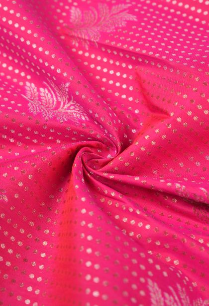 Hot Pink Visiri Madippu Silk Sarees with Copper Zari Buttis (small Dots Or Motifs)