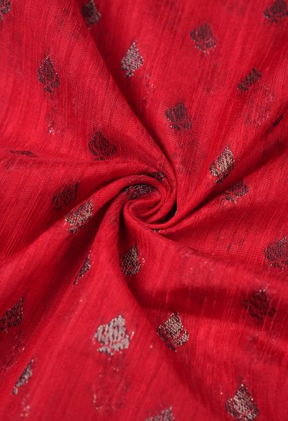 Rose  Red Tussar Saree with Bronze Zari Buttis (small Dots Or Motifs)