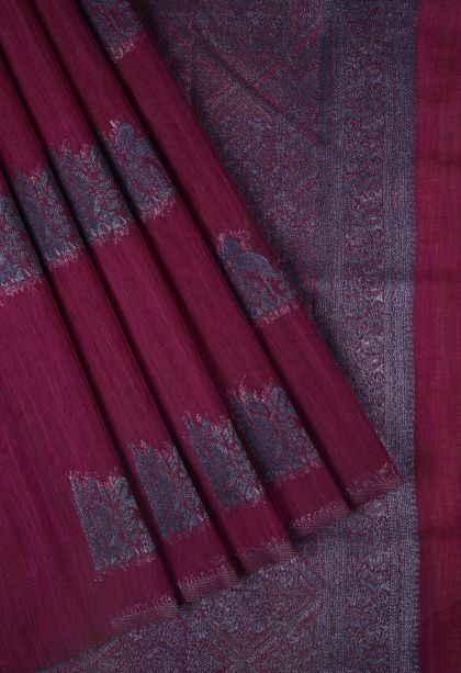 Magenta Purple Tussar Saree with Bronze Zari Buttis (small Dots Or Motifs)