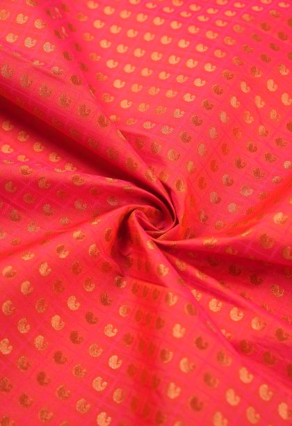 Hot Pink Visiri Madippu Silk Sarees with Copper Zari Buttis (small Dots Or Motifs)