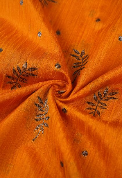 Merigold Orange Tussar Saree with Bronze Zari Buttis (small Dots Or Motifs)