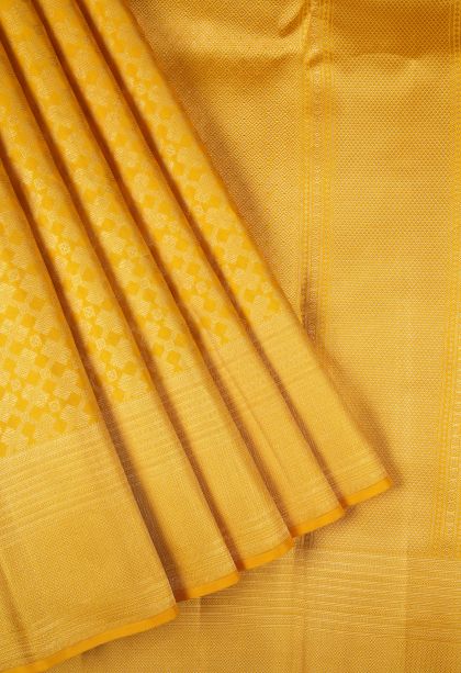 Latte Yellow Kanchipuram Silk Sarees with Gold Zari Geometric Shapes