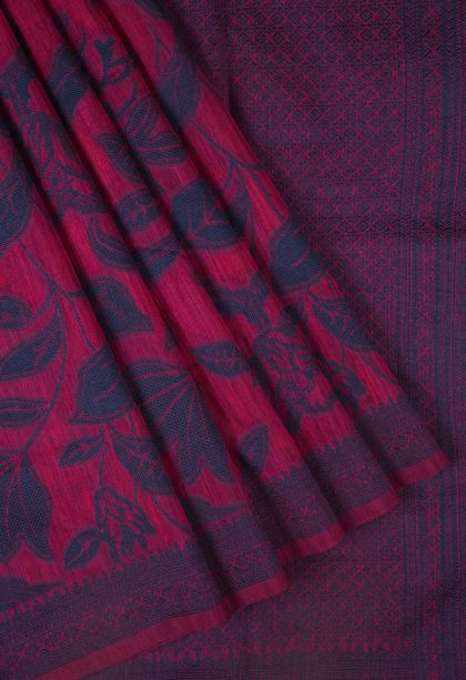 Magenta  Pink Tussar Saree with Bronze Zari Buttis (small Dots Or Motifs)