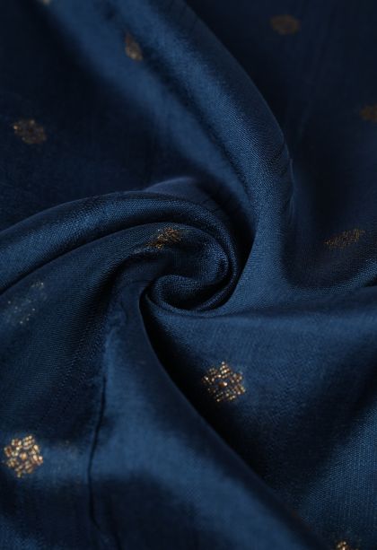 Peacock Blue Banaras Sarees with Gold Zari Buttis (small Dots Or Motifs)