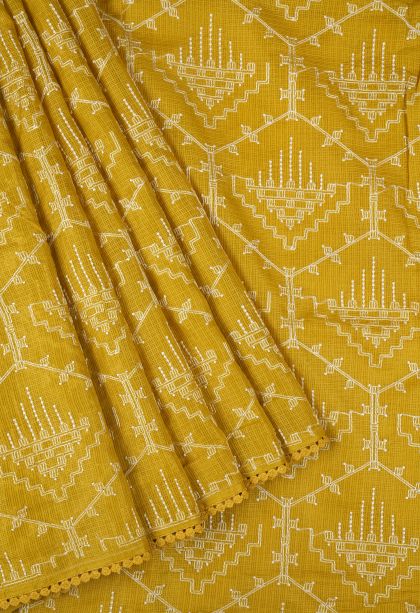 Lemon Yellow Organza Saree with Without Zari Zari Floral Patterns