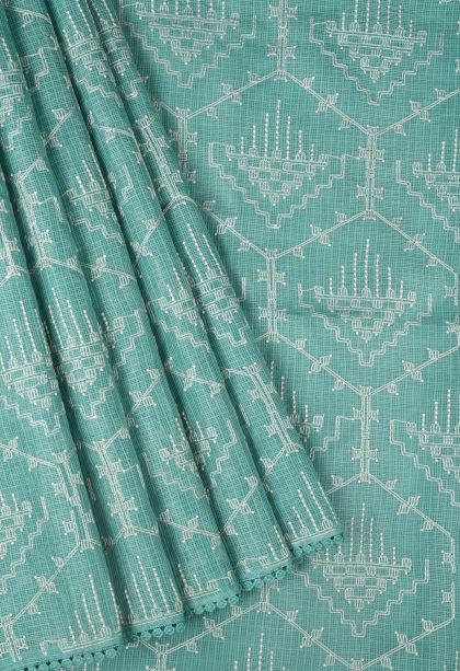 Arctic Blue Organza Saree with Without Zari Zari Floral Patterns