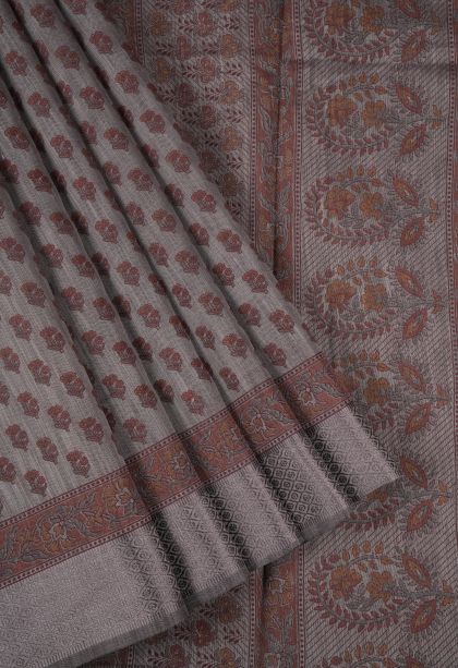 Peanut Brown Chanderi Cotton Sarees with Without Zari Zari Floral Patterns