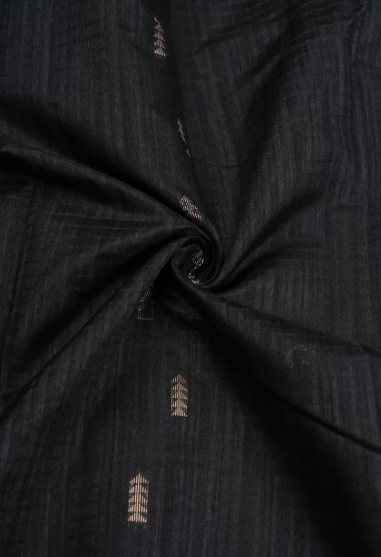 Asphalt Black Jute Sarees with Copper Zari Buttis (small Dots Or Motifs)