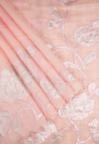 Peach Pink Organza Saree with Without Zari Zari Buttis (small Dots Or Motifs)