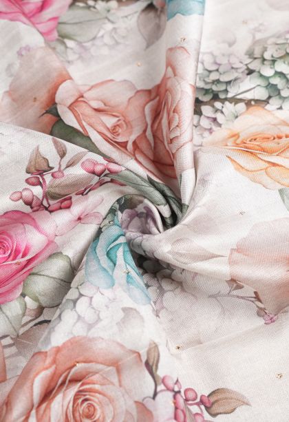 Daisy White Tussar Saree with Without Zari Zari Floral Patterns