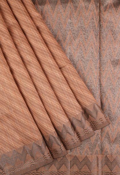 Mauve Tussar Saree with Without Zari Zari Stripes