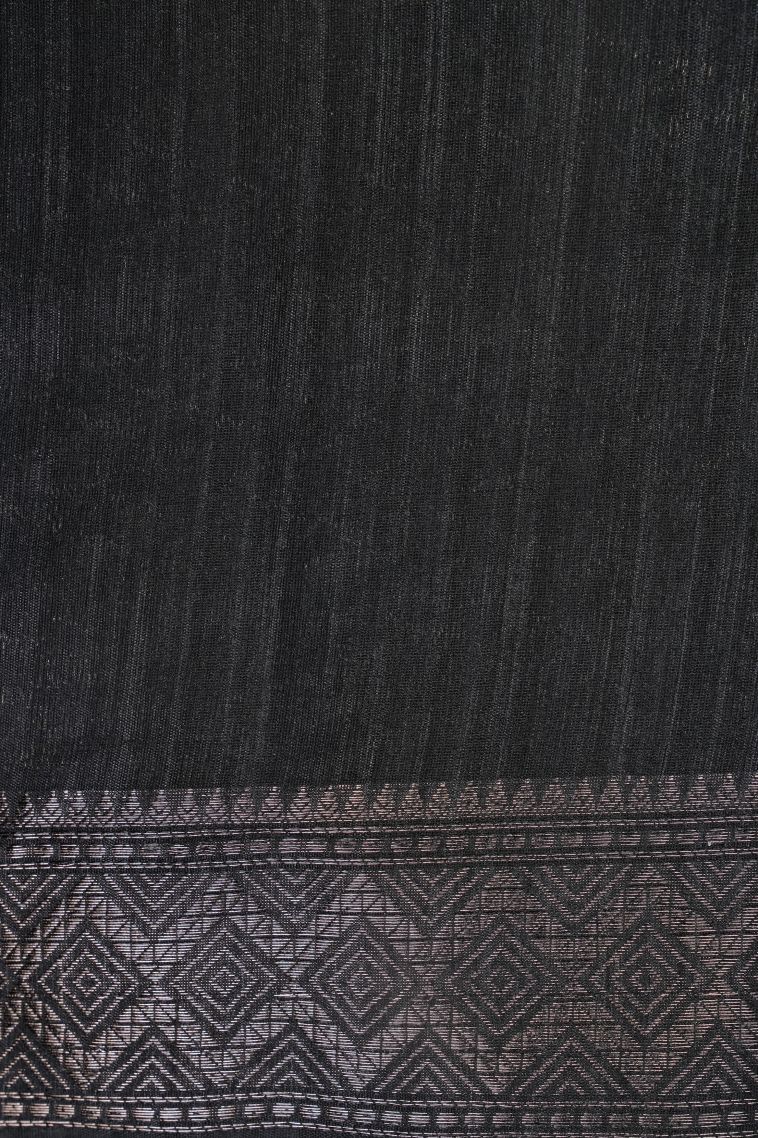 Asphalt Black Jute Sarees with Copper Zari Stripes view 3