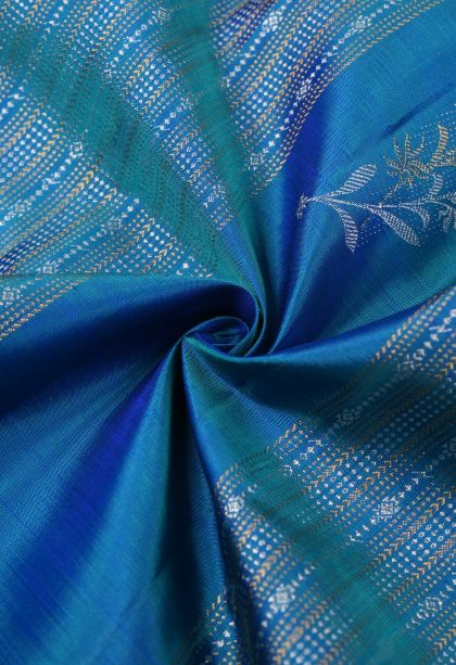 Peacock Blue Kanchipuram Silk Sarees with Gold Zari Stripes