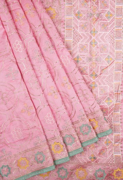 Blush Pink Organza Saree with Without Zari Zari Floral Patterns