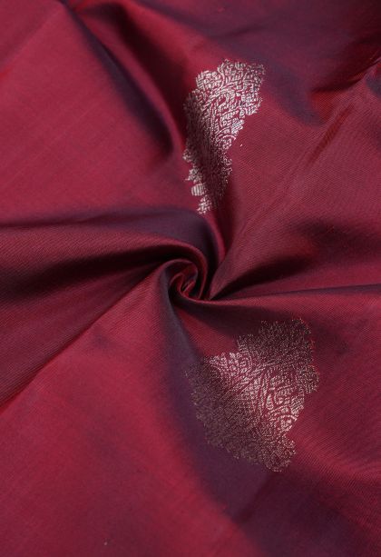 Apple Red Kanchipuram Silk Sarees with Silver Zari Abstract Designs