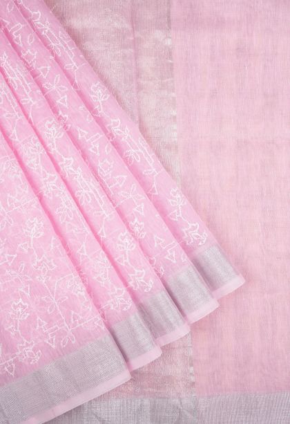 Blush Pink Organza Saree with Without Zari Zari Geometric Shapes