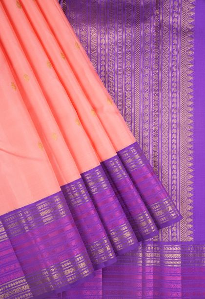 Mauve Kanchipuram Silk Sarees with Gold Zari Buttis (small Dots Or Motifs)