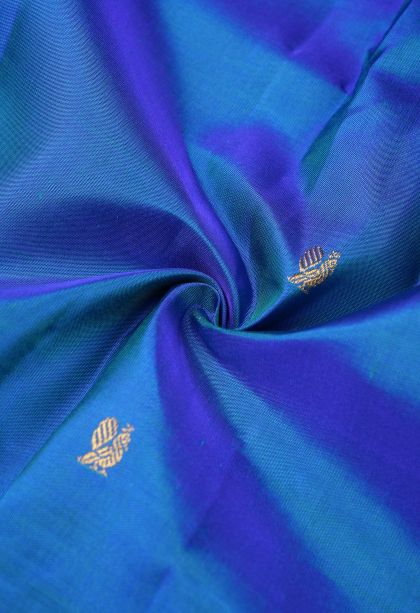 Ocean Blue Kanchipuram Silk Sarees with Gold Zari Buttis (small Dots Or Motifs)