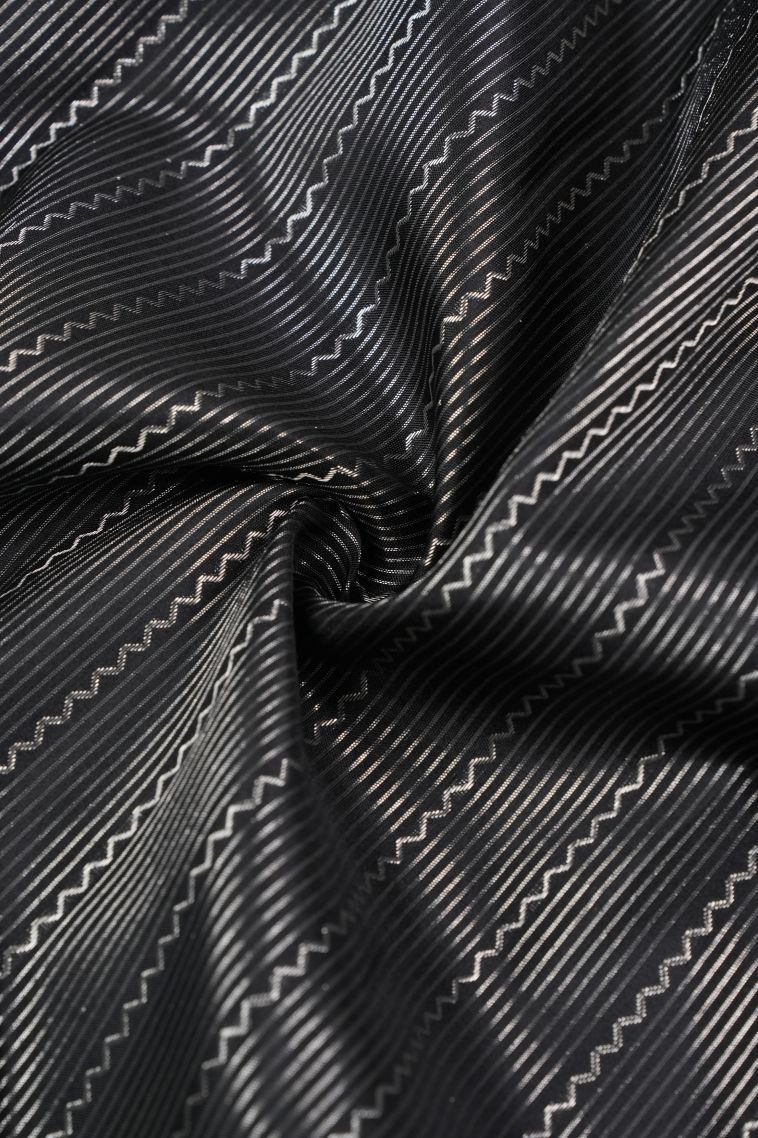 Asphalt Black Kanchipuram Silk Sarees with Silver Zari Stripes view 4