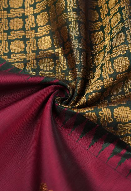 Bottle Green Kanchipuram Silk Sarees with Gold Zari Buttis (small Dots Or Motifs)