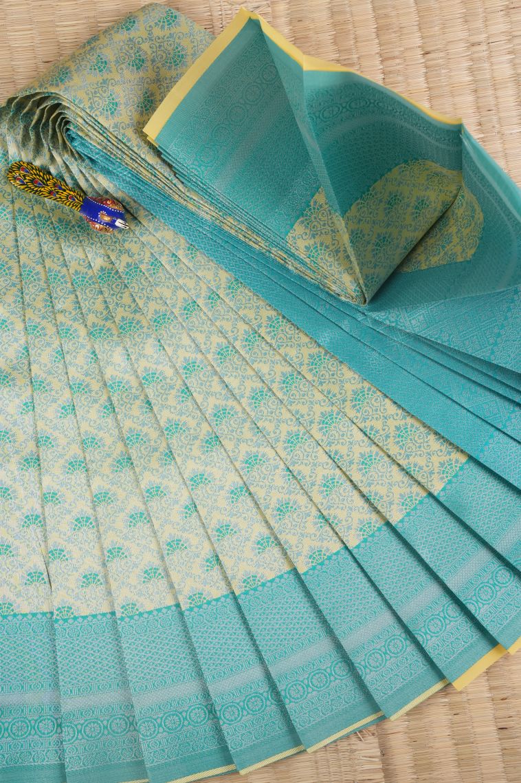 Chartreuse Green Visiri Madippu Silk Sarees with Silver Zari Buttis (small Dots Or Motifs) view 1