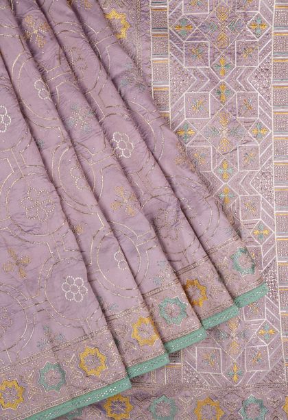 Lavender Purple Organza Saree with Without Zari Zari Floral Patterns