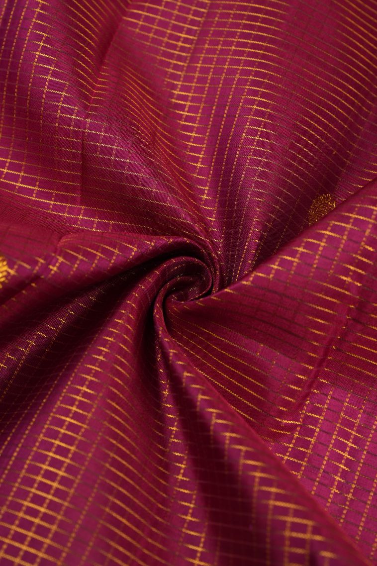 Lipstick Red Kanchipuram Silk Sarees with Gold Zari Checks view 4