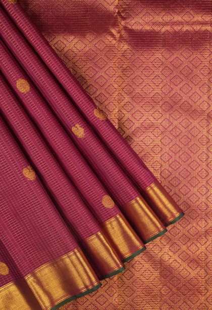 Lipstick Red Kanchipuram Silk Sarees with Gold Zari Checks