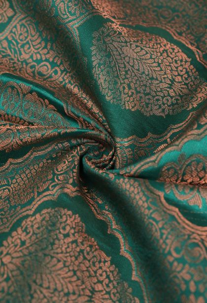 Basil Green Visiri Madippu Silk Sarees with Copper Zari Floral Patterns