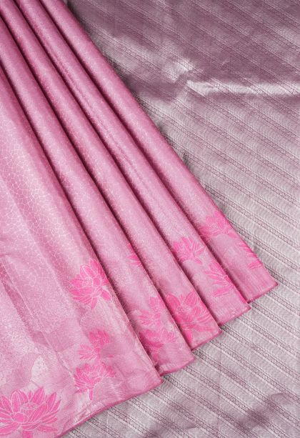 Ballet Pink Kanchipuram Silk Sarees with Silver Zari Geometric Shapes