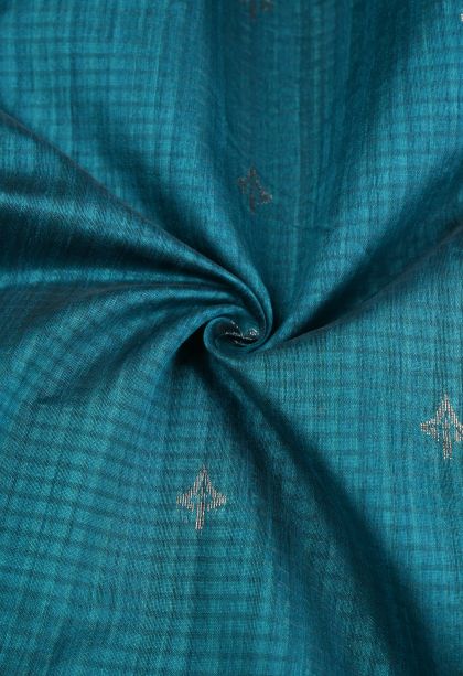 Cerulean Blue Jute Sarees with Copper Zari Buttis (small Dots Or Motifs)