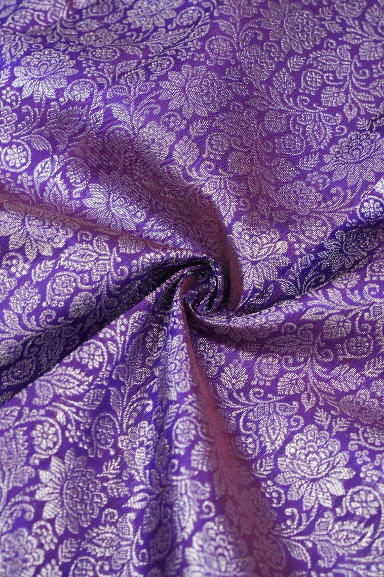 Viola Purple Kanchipuram Silk Sarees with Silver Zari Floral Patterns view 4