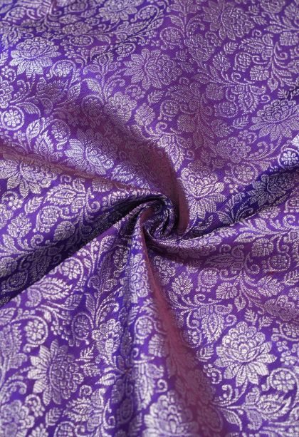 Viola Purple Kanchipuram Silk Sarees with Silver Zari Floral Patterns