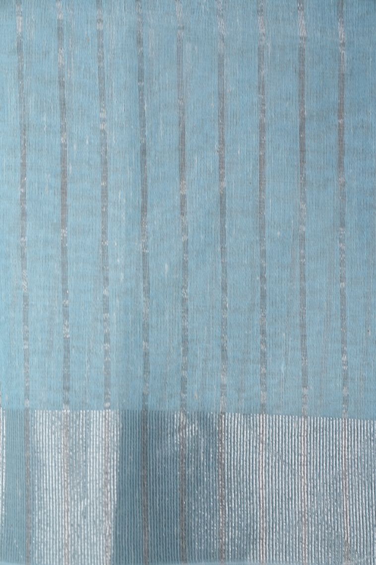 Sky Blue Organza Saree with Without Zari Zari Floral Patterns view 3