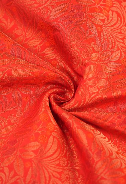 Tiger Orange Visiri Madippu Silk Sarees with Copper Zari Floral Patterns