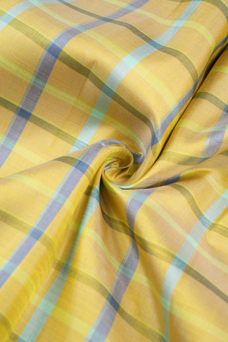 Gold Kanchipuram Silk Sarees with Without Zari Zari Checks view 4
