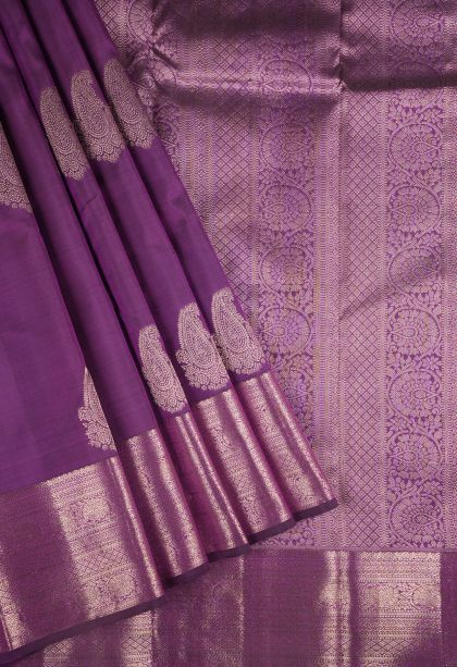 Magenta Purple Kanchipuram Silk Sarees with Gold Zari Buttis (small Dots Or Motifs)