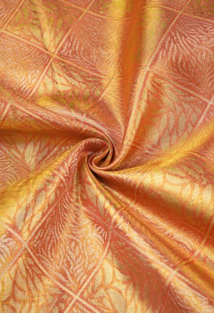 Apricot Orange Kanchipuram Silk Sarees with Gold Zari Geometric Shapes