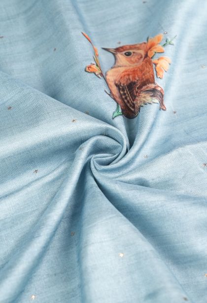 Sky Blue Tussar Saree with Without Zari Zari Buttis (small Dots Or Motifs)