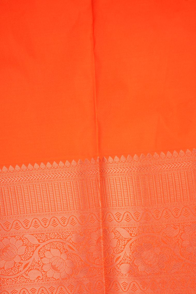 Tiger Orange Visiri Madippu Silk Sarees with Copper Zari Floral Patterns view 3