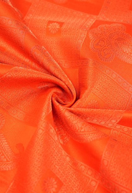 Tiger Orange Visiri Madippu Silk Sarees with Copper Zari Floral Patterns