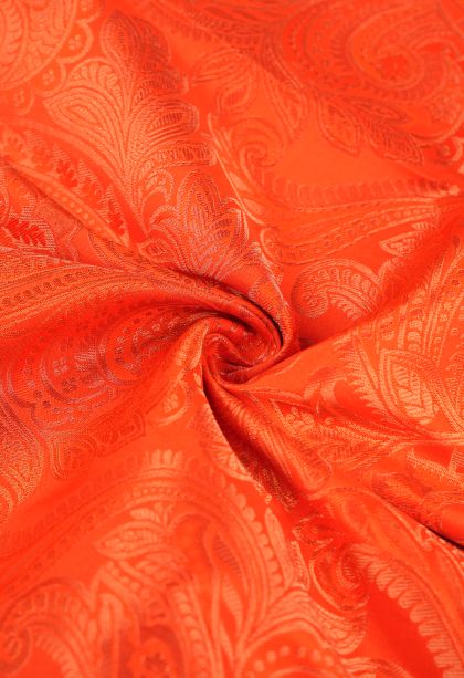 Tiger Orange Visiri Madippu Silk Sarees with Copper Zari Floral Patterns