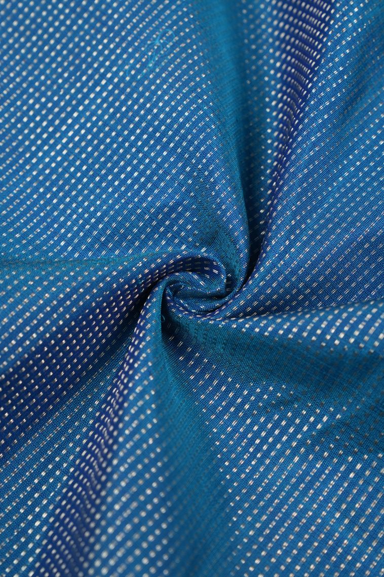 Peacock Blue Kanchipuram Silk Sarees with Gold Zari Stripes view 4